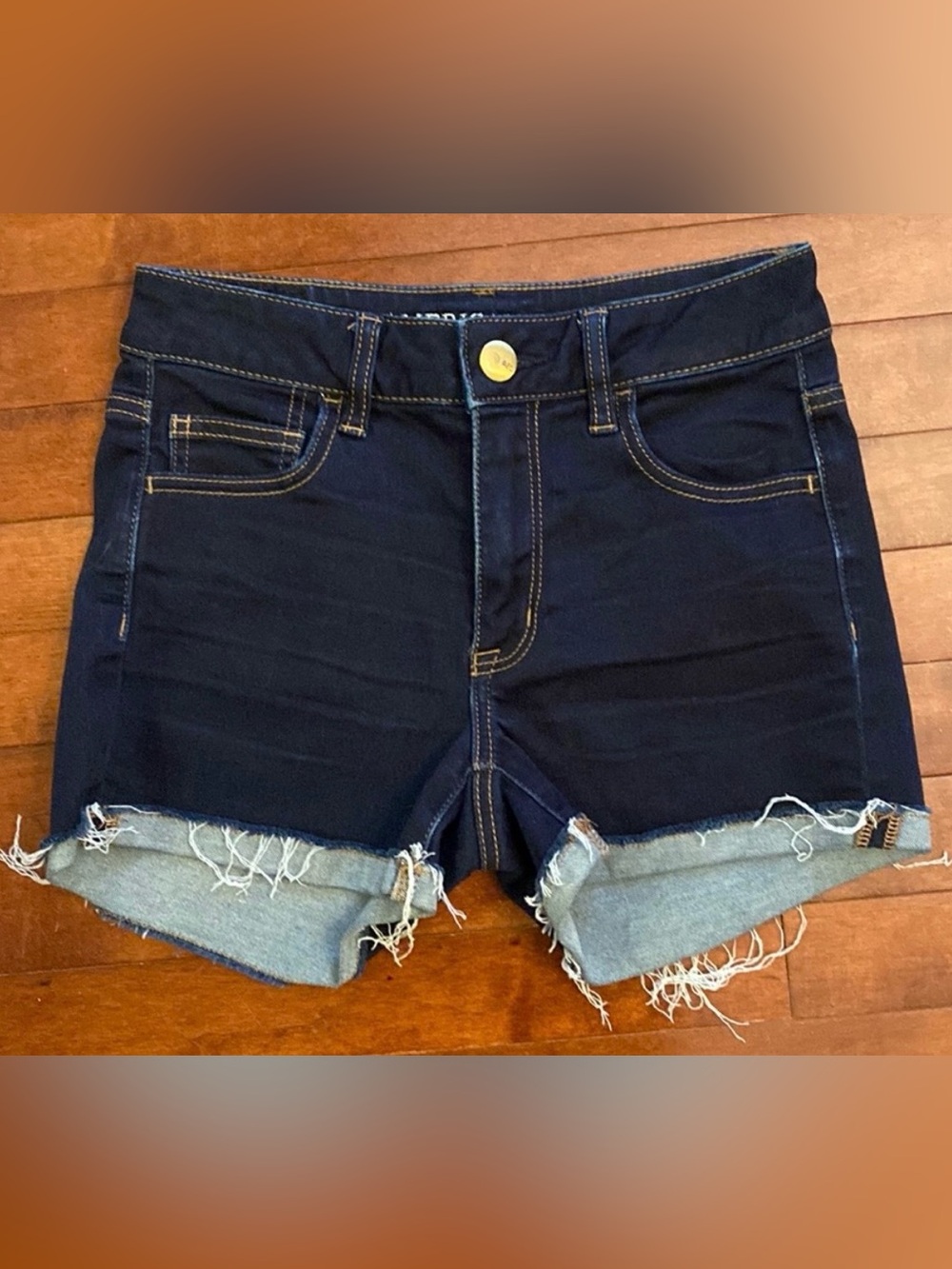 American Eagle Hi-Rise Shortie Blue 4 Y2K Summer Boho Grunge Denim Jean Shorts
